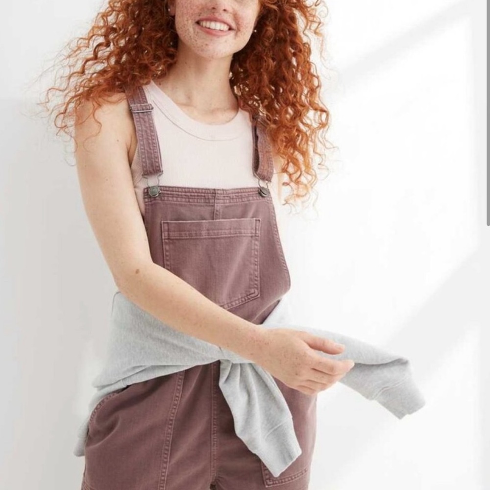 Aerie Werk & Play Denim Shortalls Short Overalls • Purple • Size Medium